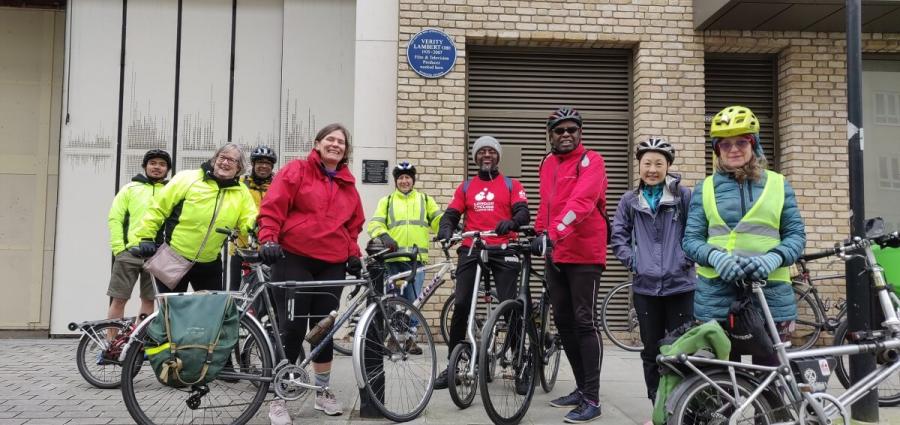 HF Cycling group outside Riverside Studios in Hammersmith