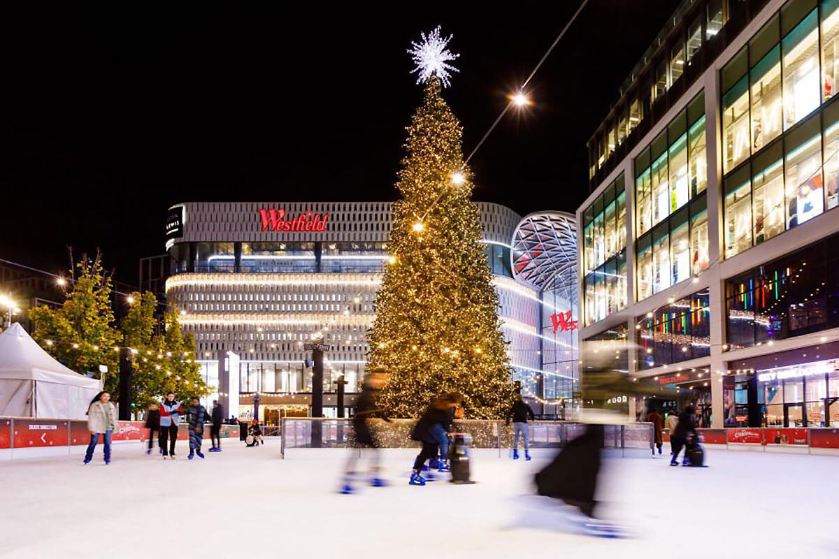 The Christmas ice rink at Westfield London in White City
