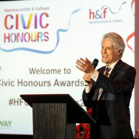 H&F Deputy Leader Cllr Ben Coleman took the stage as compere for the Civic Honours celebrations