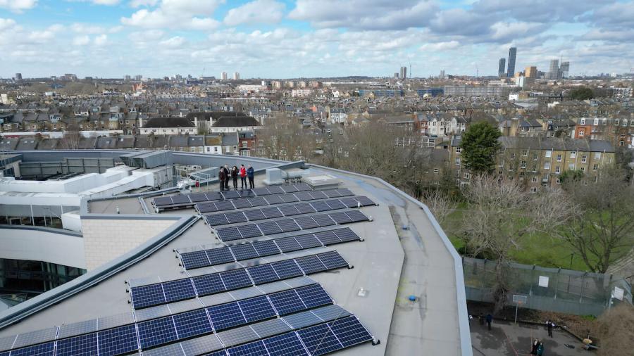 Hammersmith Academy's flat roof is covered in 422 solar panels