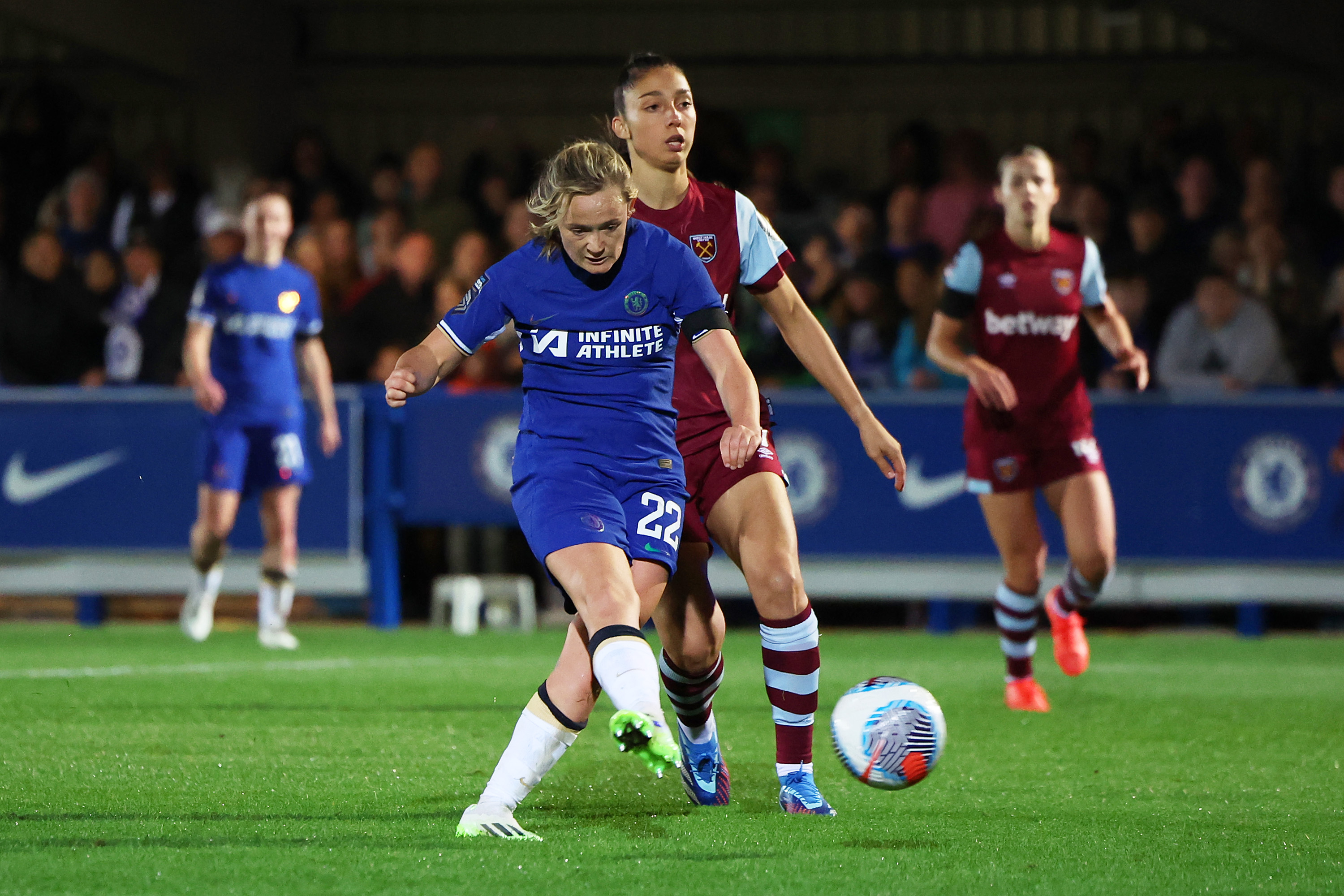 Erin Cuthbert scores Chelsea's second goal against West Ham United