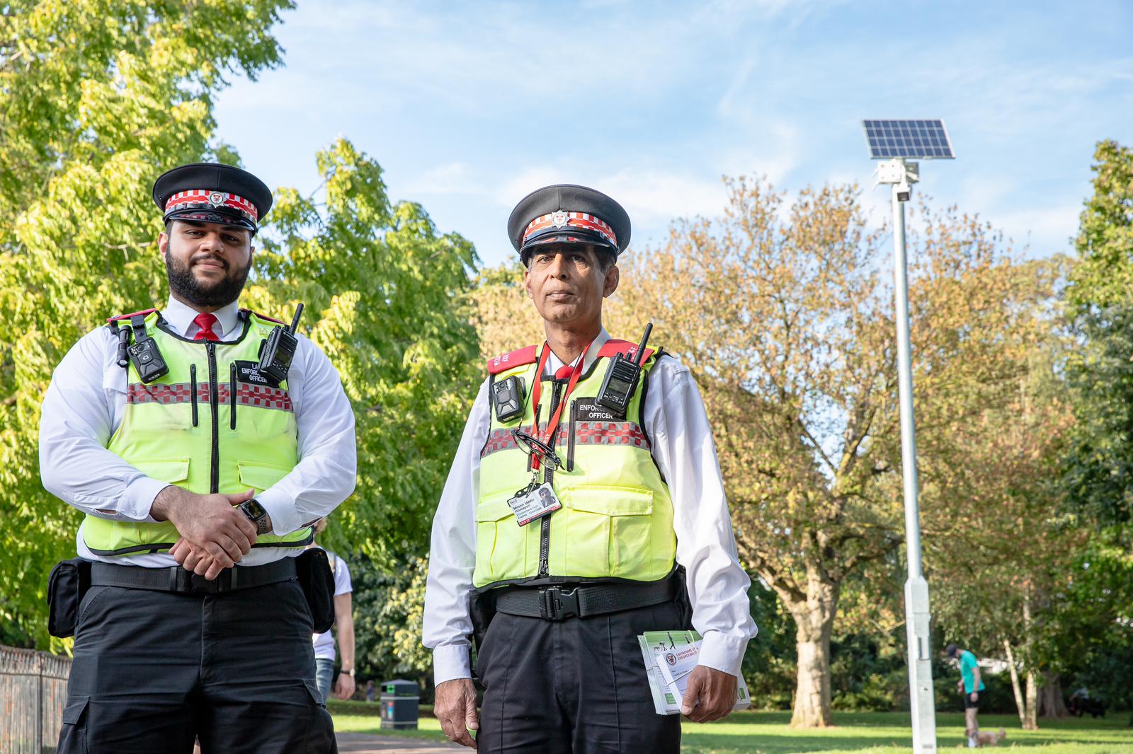 Officers from H&F’s Law Enforcement Team at one of the two new CCTV camera sites in Ravenscourt Park