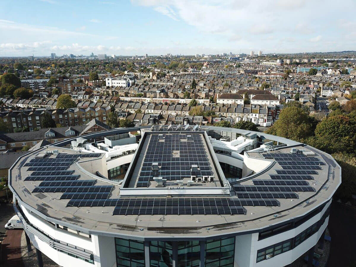 Solar panels at Hammersmith Academy in Cathnor Road, Shepherds Bush