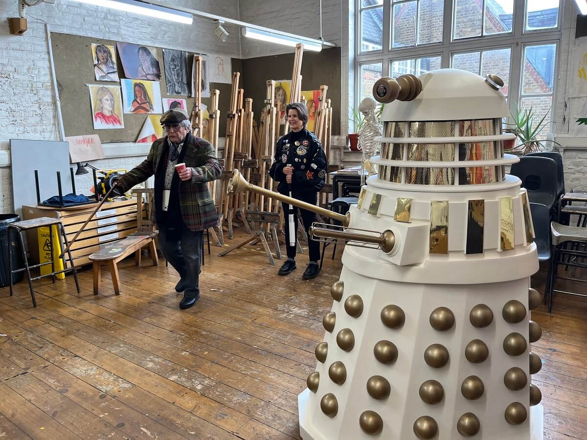 Sylvester McCoy (the seventh Doctor Who) and Sophie Aldred (Ace) re-enacting iconic scenes at the Macbeth Centre.