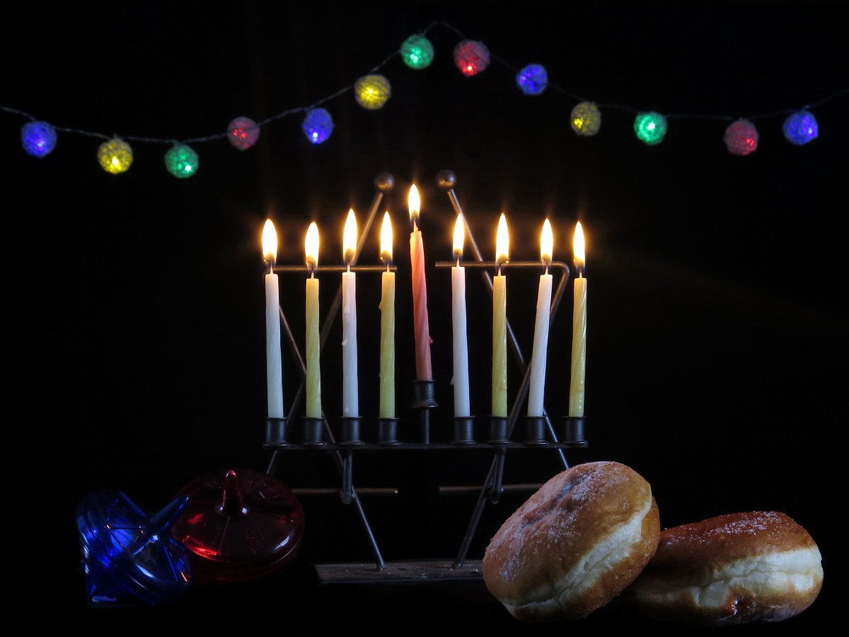 Menorah with donuts on the side