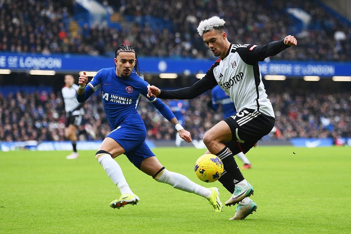 Fulham's Antonee Robinson (right) was in a lively mood against Chelsea at Stamford Bridge