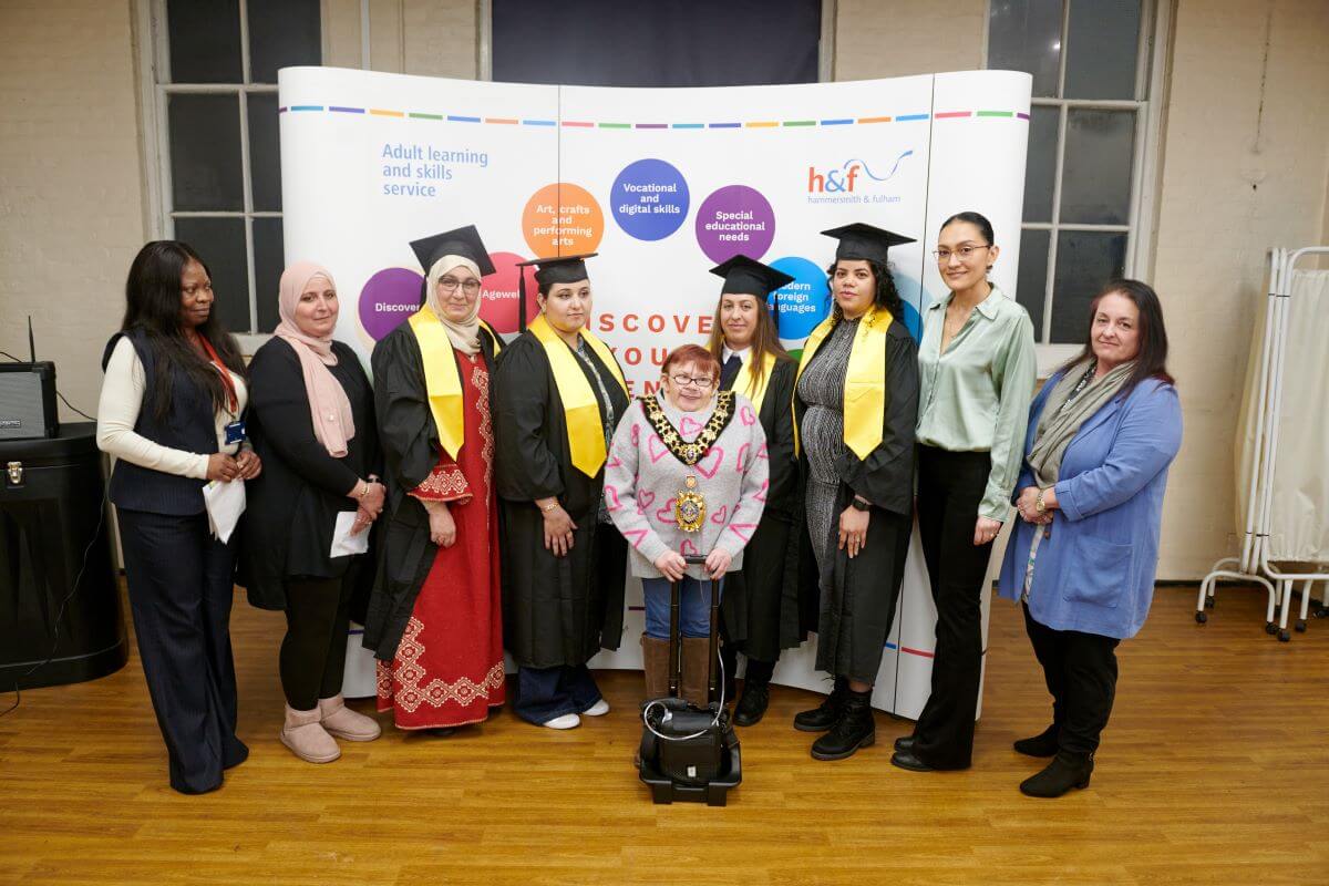 Diana Vivas Navarro, second from the right, with her fellow childcare graduates