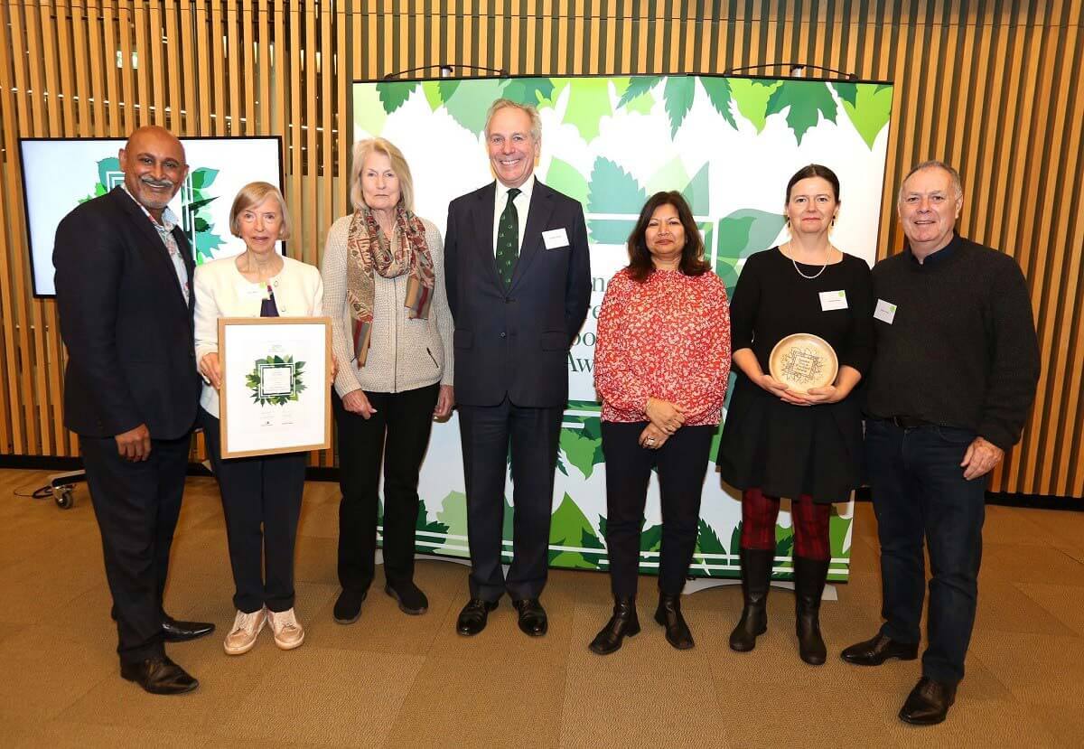 Pictured From left to right: Manoj Malde, Ruth Savery, Eileen Moore, Sir William Worsley (Forestry Commission Chair), Shirley Rodrigues, Deputy Mayor of London