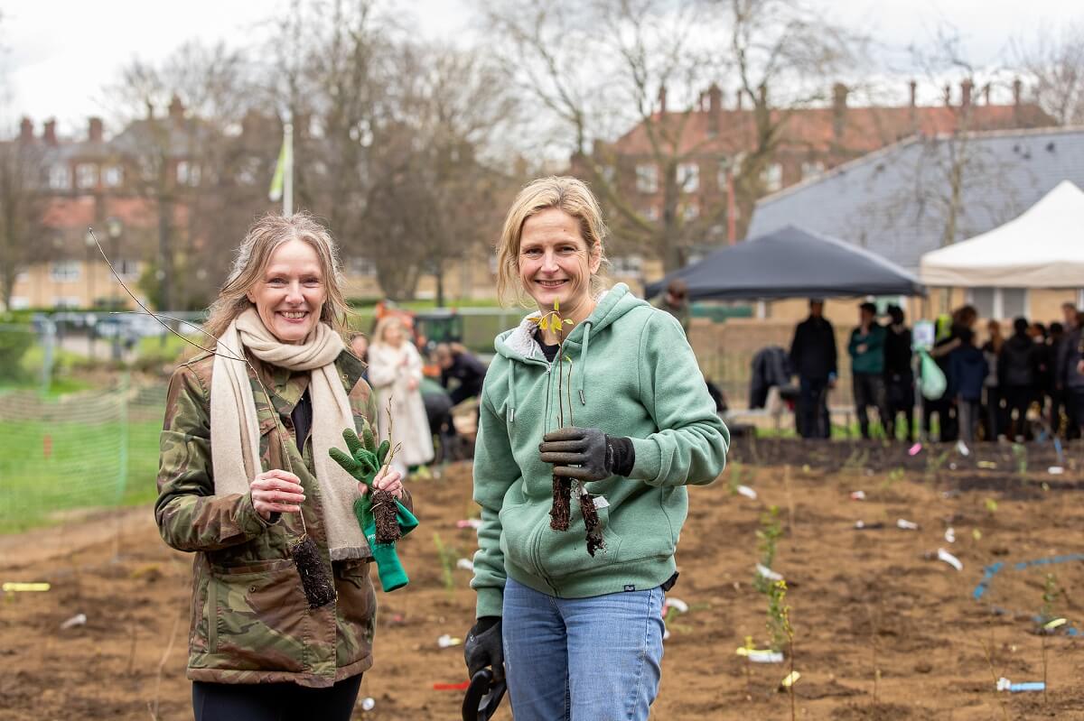 Volunteers at the Tiny Forest planting in Frank Banfield Park, Hammersmith