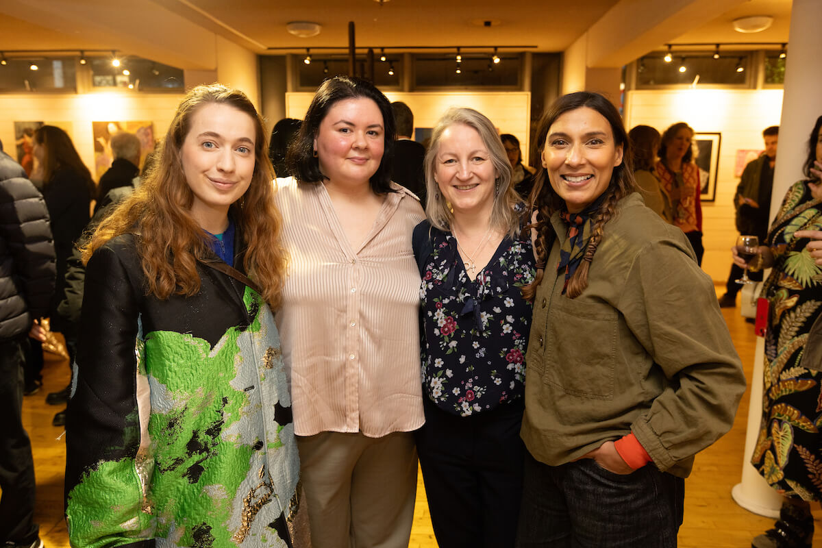 From left to right, Cllr Emma Apthorp (H&F Lead Member for Women and Girls), Hanna Dhaimish (curator), Cllr Rebecca Harvey (H&F Cabinet Member for Social Inclusion & Community Safety) and Angelique Schmitt (Founder & CEO of Kindred Studios)