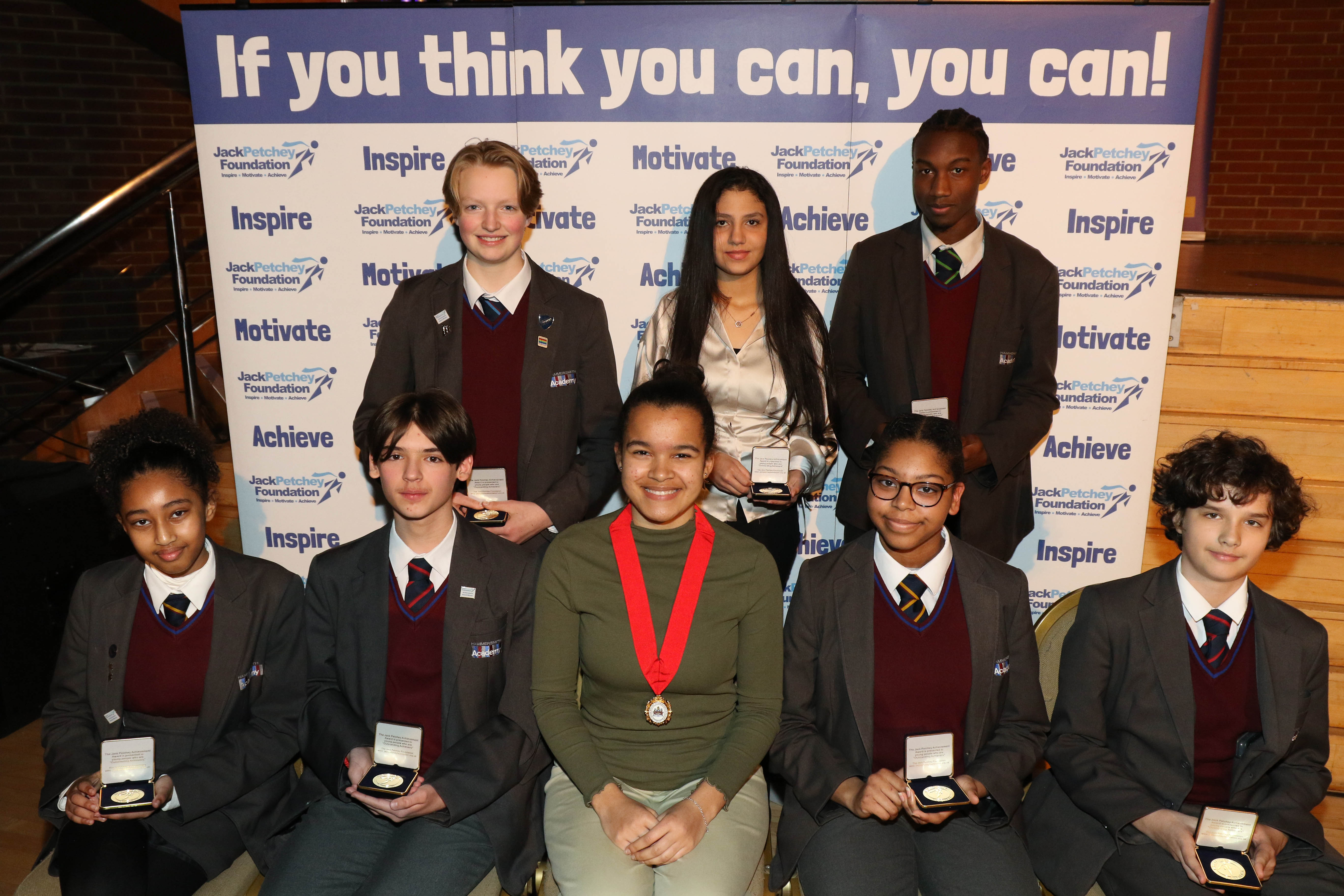 Students pose with their medals at the Jack Petchey awards