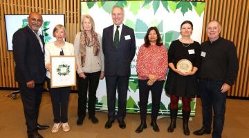 Pictured From left to right: Manoj Malde, Ruth Savery, Eileen Moore, Sir William Worsley (Forestry Commission Chair), Shirley Rodrigues, Deputy Mayor of London