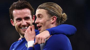 Ben Chilwell (left) and Conor Gallagher (right) celebrate Chelsea's win at full time