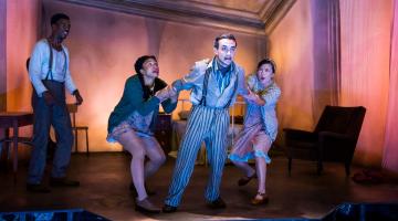From left to right: Father (Troy Glasgow), Grete Samsa (Hannah Sinclair Robinson), Gregor Samsa (Felipe Pacheco) and Mother (Louise Mai Newberry)