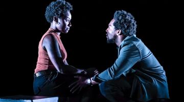 Pictured left to right are Heather Agyepong (Des) and Tosin Cole (Dre) in 'Shifters' at Bush Theatre