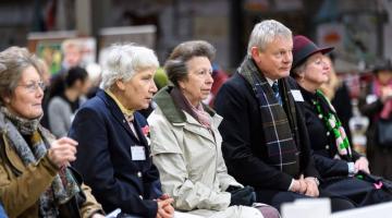 Sister Mary Joy (second from the left), HRH The Princess Royal (middle) and Martin Clunes (second from the right)