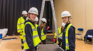 Students from St Stephen’s Church of England Primary school installing bridge platform