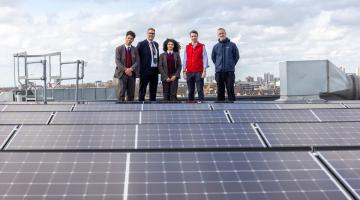 H&F Cabinet Member Cllr Rowan Ree (second from right) with Hammersmith Academy students Kayden Haughton (far left) and Amira El-Miari (centre) and headteacher Gary Kynaston (second from left)