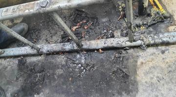 A converted e-bike caught fire on this balcony at the 18-storey Linacre Court in Hammersmith