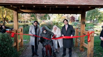 Left to right: Yukinobu Nakano, Vice Chair at Nippon Club, Friends of the Japanese Garden of Peace founder John Gordon-Smith, H&F Deputy Mayor Cllr Daryl Brown, Mr. Yasuyuki Okazaki, Japanese Embassy's Minister for Public Diplomacy and Media