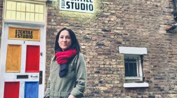 Marion Corbett outside Fulham Textile Studio