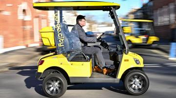 Fulham inventor Sam Bailey behind the wheel of one of his 10 Yo-Go electric buggies that he’s introduced in H&F