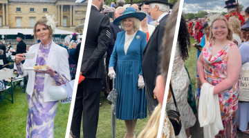 L-t-r: Andreea Rizea, Deputy Manager at the Nourish Hub, Her Majesty Queen Camilla and Helen Fielding, Education and Events Coordinator at the Nourish Hub
