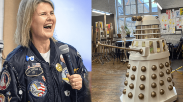 Sophie Aldred who played Ace (left) and a Dalek in the Macbeth Centre's art room (right)