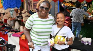 L-R: Cllr Sharon Holder, Mayor of H&F, with youth councillor and trader Precisa Getsevich at North End Road summer festival 2023.