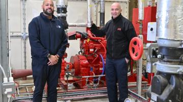 LFB Hammersmith Station Commander James Berry (right) and H&F Fire and Structural Safety Project Manager Dane Christie (left) at Woodford Court