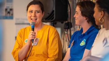 H&F Climate Summit 2025, pictured from left: Etta Dale, Repowering London; Kate McVay, RSPB and idverde; and Samantha Kidjo, Startup Discovery School