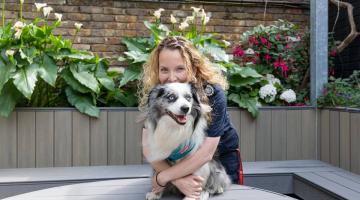 Blue the LFB wellbeing dog and Lucy MacLeod, Hammersmith & Fulham Borough Commander