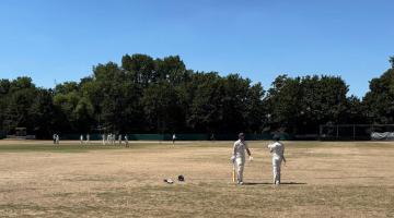 The parched outfield at Bromyard Avenue