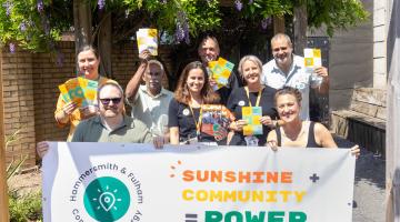 Local green energy co-op, H&F Community Energy, with Jack Tizard school headteacher Francesca Smith (front, second from right)