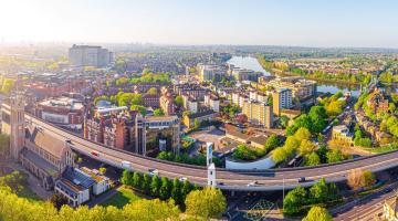 Aerial view of the A4 flyover and Hammersmith town centre