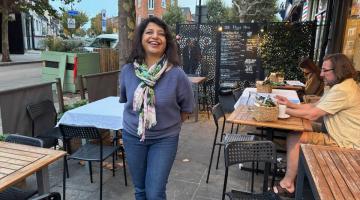 Gauri Nafrey stands outside Bridge Baker, Wandsworth Bridge Road branch