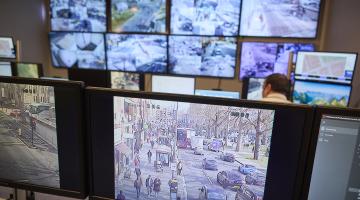 CCTV control room with lots of screens showing live CCTV footage from a street in Hammersmith & Fulham