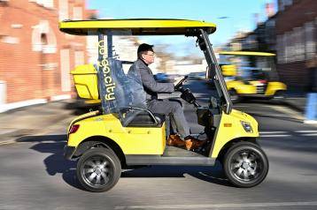 Fulham inventor Sam Bailey behind the wheel of one of his 10 Yo-Go electric buggies that he’s introduced in H&F