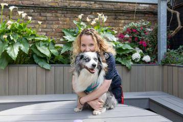 Blue the LFB wellbeing dog and Lucy MacLeod, Hammersmith & Fulham Borough Commander