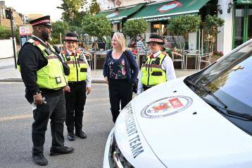 Cllr Rebecca Harvey, Cabinet Member for Social Inclusion and Community Safety, with LET officers