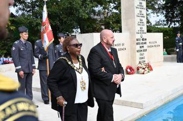 H&F Mayor Sharon Holder at the Polish Air Force Memorial in South Ruislip, accompanied by her consort