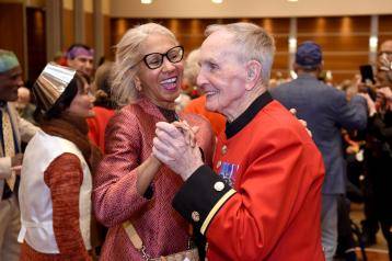 Two guests dancing at our Big Christmas Lunch 2024