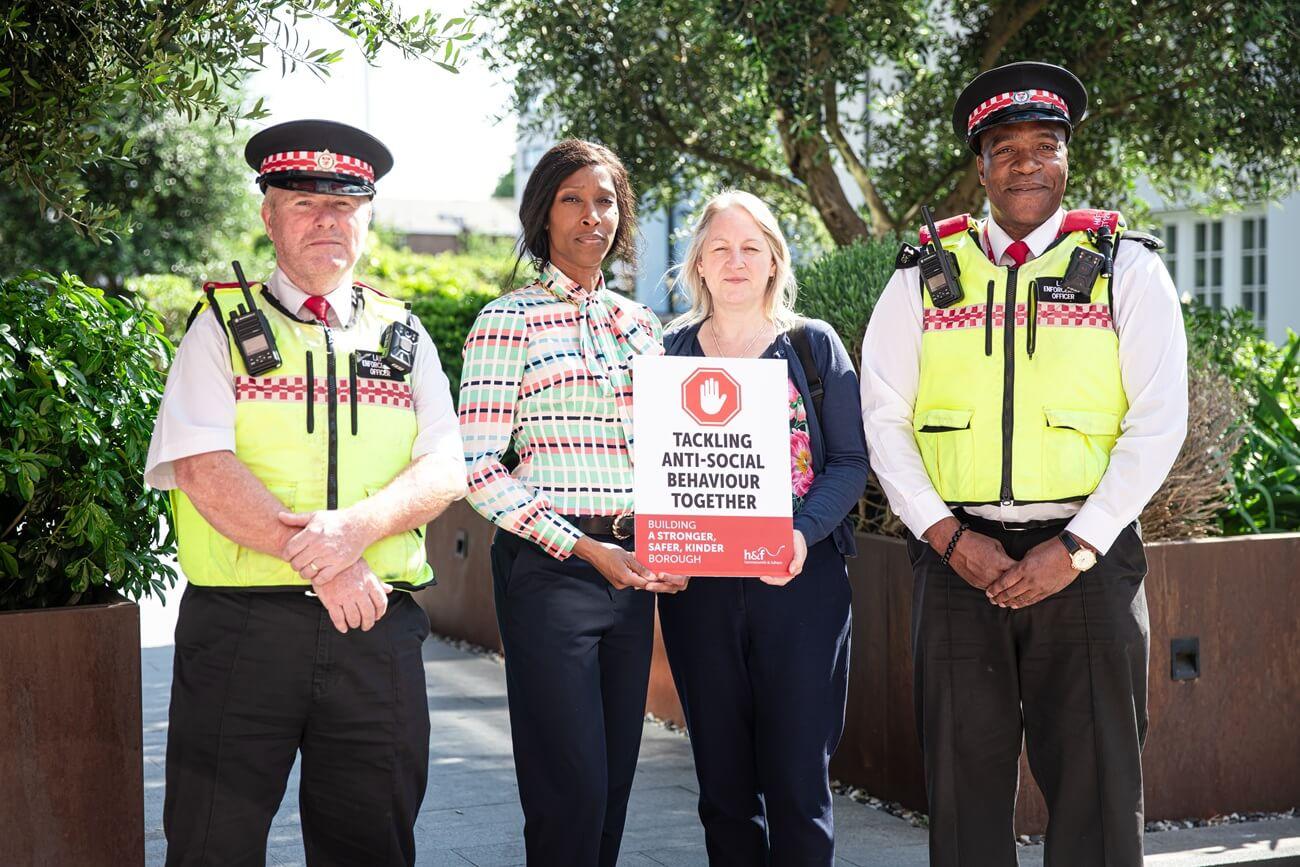 Cllr Frances Umeh and Cllr Rebecca Harvey flanked by LET officers Chris (left) and Neville (right)