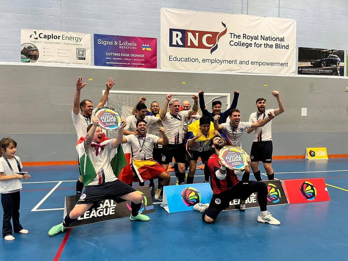 London International Futsal Club celebrate winning Tier 3 of the National Futsal League in Hereford