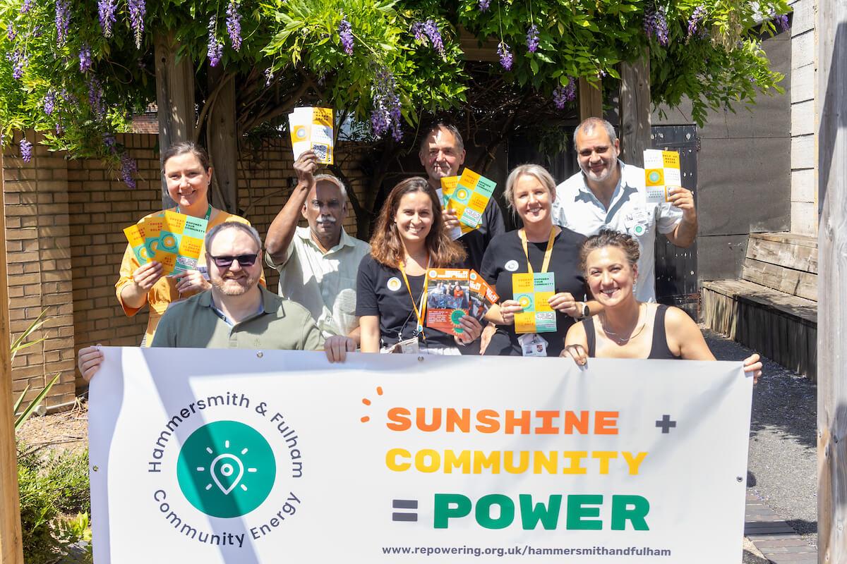 Local green energy co-op, H&F Community Energy, with Jack Tizard school headteacher Francesca Smith (front, second from right)