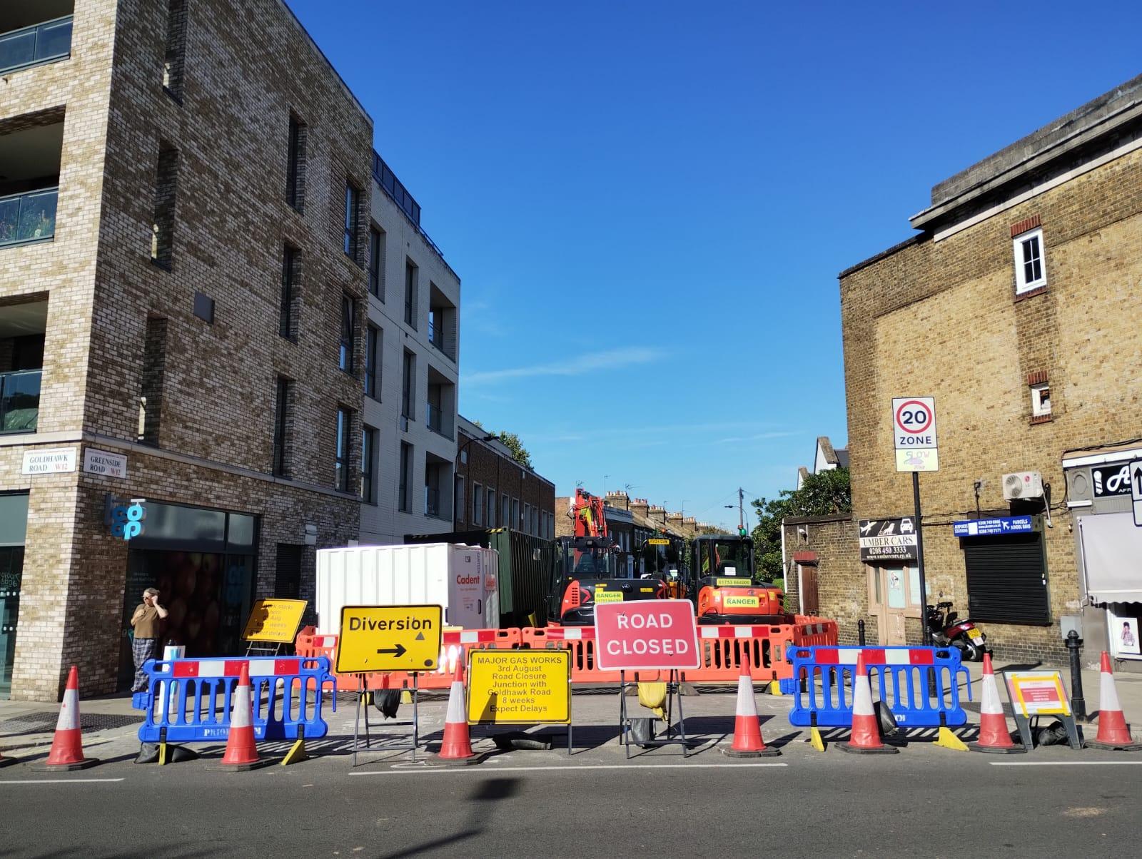 Greenside Road closure for Cadent Gas works