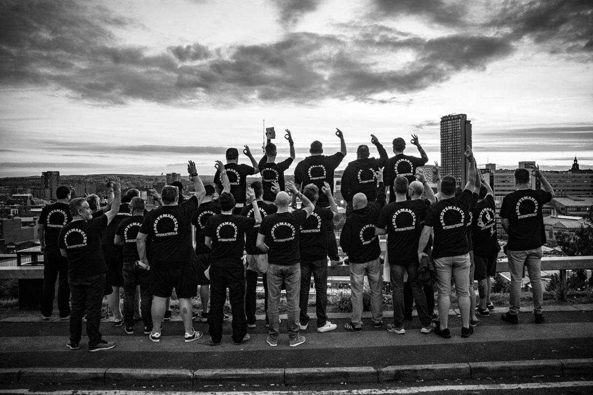 A group of men from Andy’s Man Club, together they face the future, stronger and united