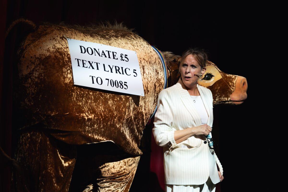 Mel Giedroyc on stage A Very Musical Birthday