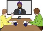 Cartoon illustration of people in a Zoom meeting