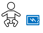 A line drawing of a baby with a drawing toy